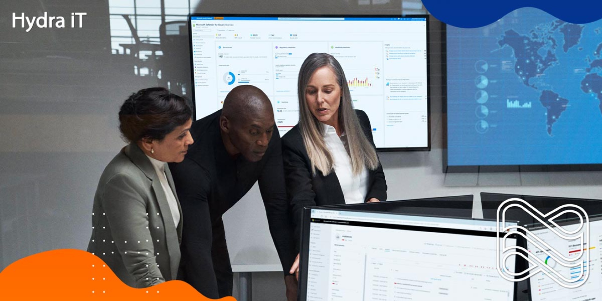 People in a conference room using Microsoft Intune