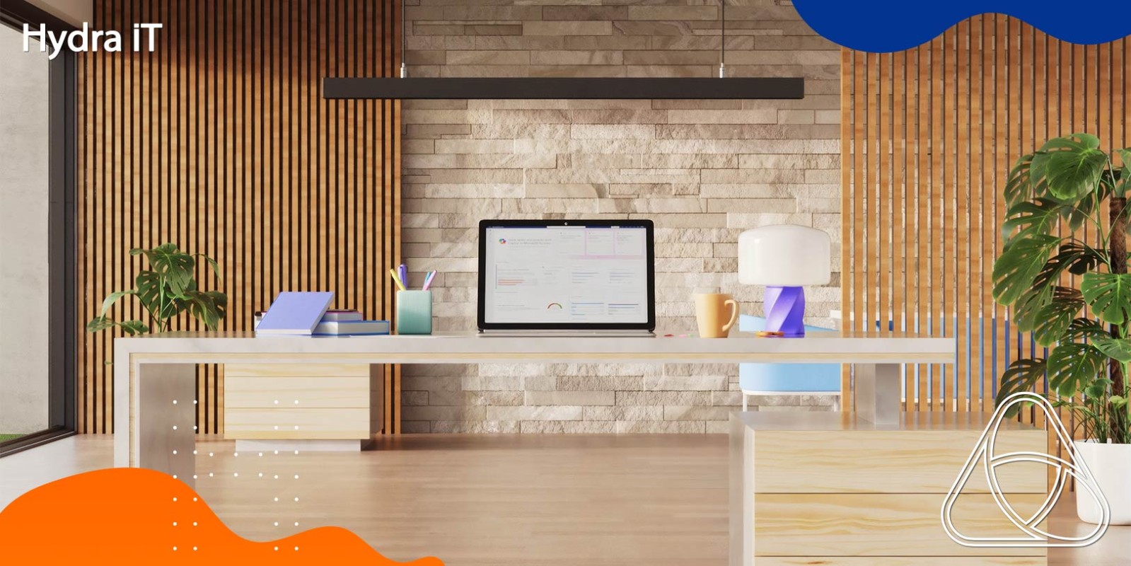 An office with a desk that has a computer on it